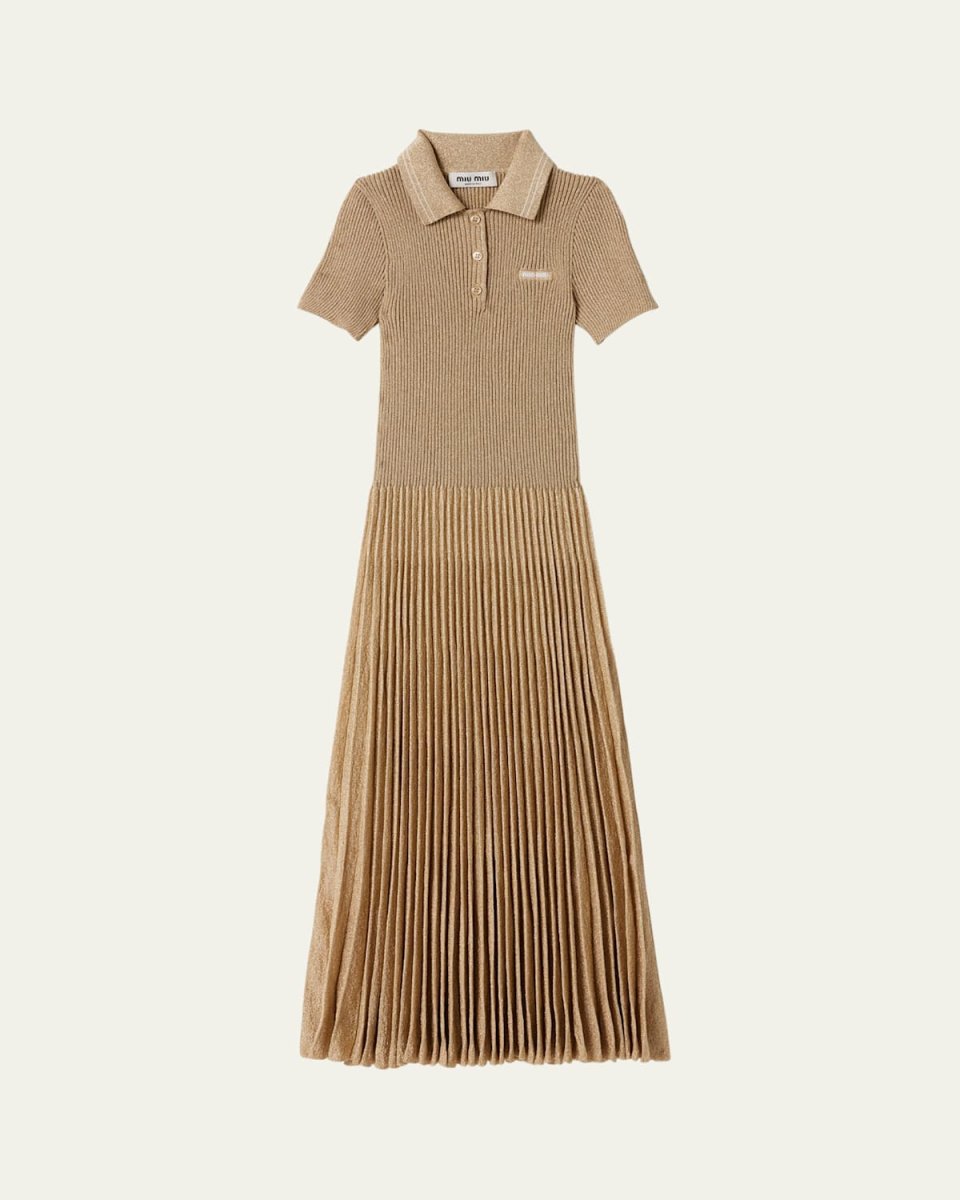 Long Pleated Metallic Polo Dress